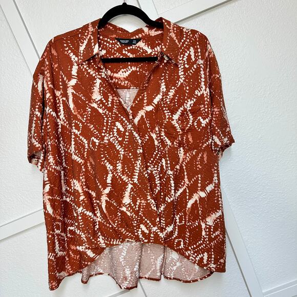 Simply Vera Collared V-Neck Surplice Top Drapey High Low Hem Shirt Sz: XXL - Picture 1 of 6